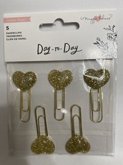 American Crafts (x4 pkgs) GOLD GLITTERY HEART Topped Paper Clips Qty 20 Clips