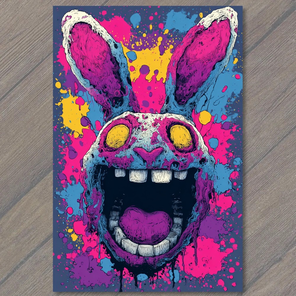 STICKER Neon Splatter Bunny Skull Screaming Rabbit Face Graffiti Pop Horror