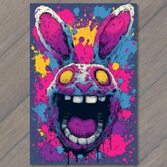 STICKER Neon Splatter Bunny Skull Screaming Rabbit Face Graffiti Pop Horror