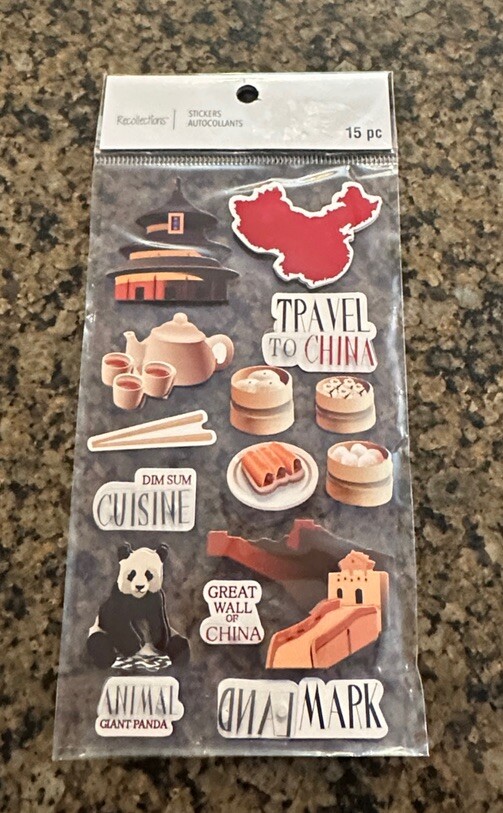 Recollections CHINA Dimensional Stickers 15 Pieces World Travel