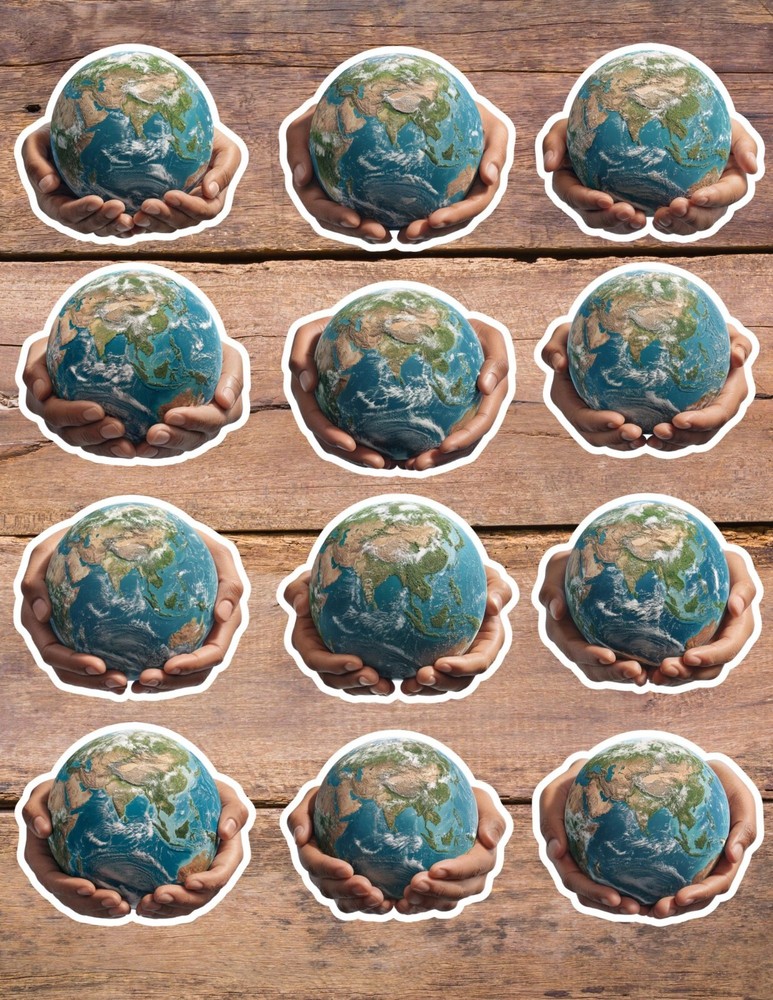 World in Hands Die Cut Vinyl Stickers Set Scrapbooking Laptop Water Bottle