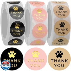 1500 Pieces Round Kraft Paw Print Thank You Labels Stickers, Dog Paw Print Th