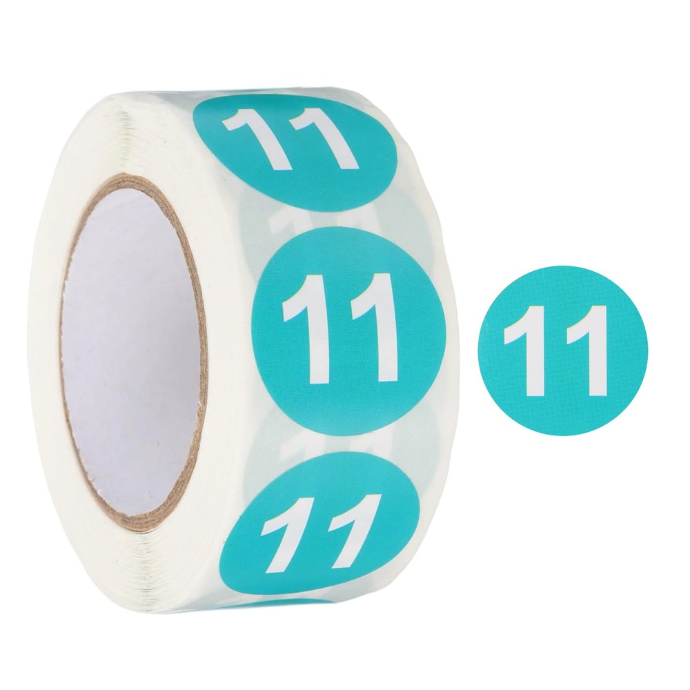 Number 11 Stickers 1″ Round Coded Self-Adhesive Labels Teal 500Pcs/Roll