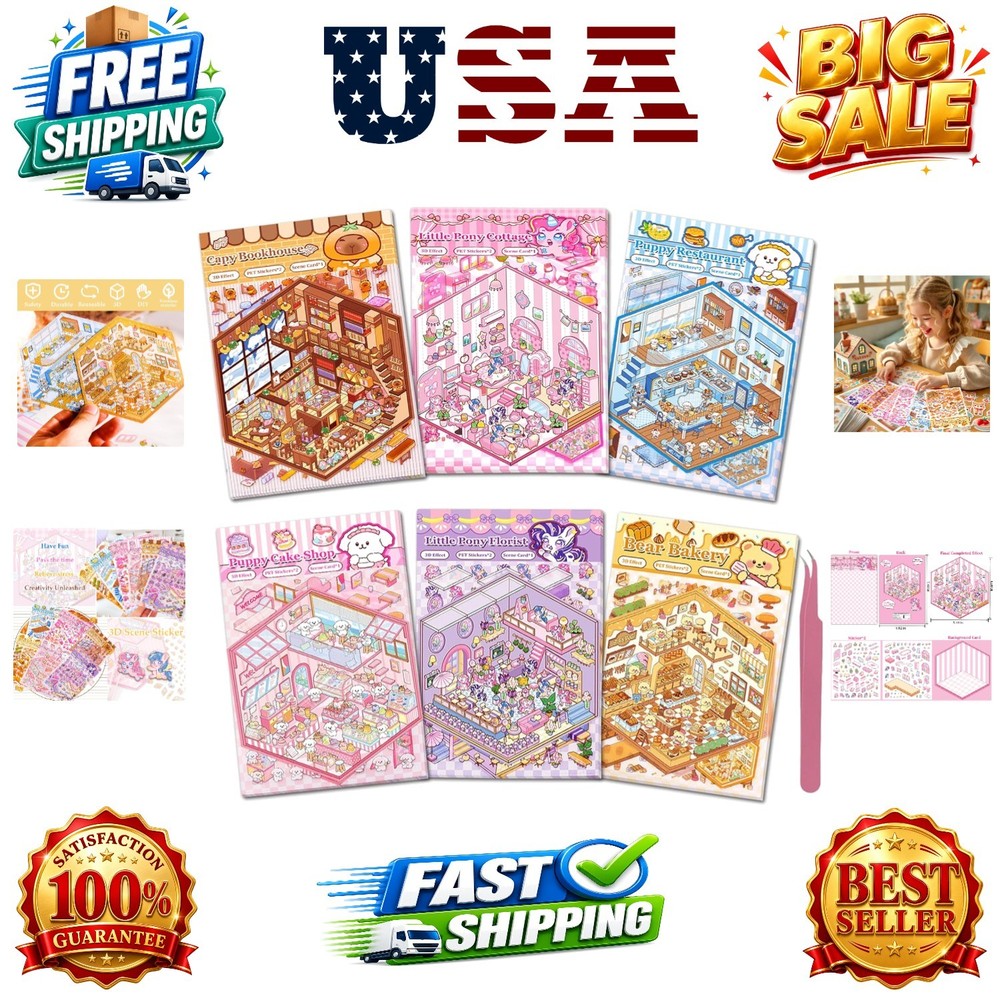 DIY 3D Sticker Scenes for Girls, 6 Sets Make Your Own Mini Room Scene Sticker…