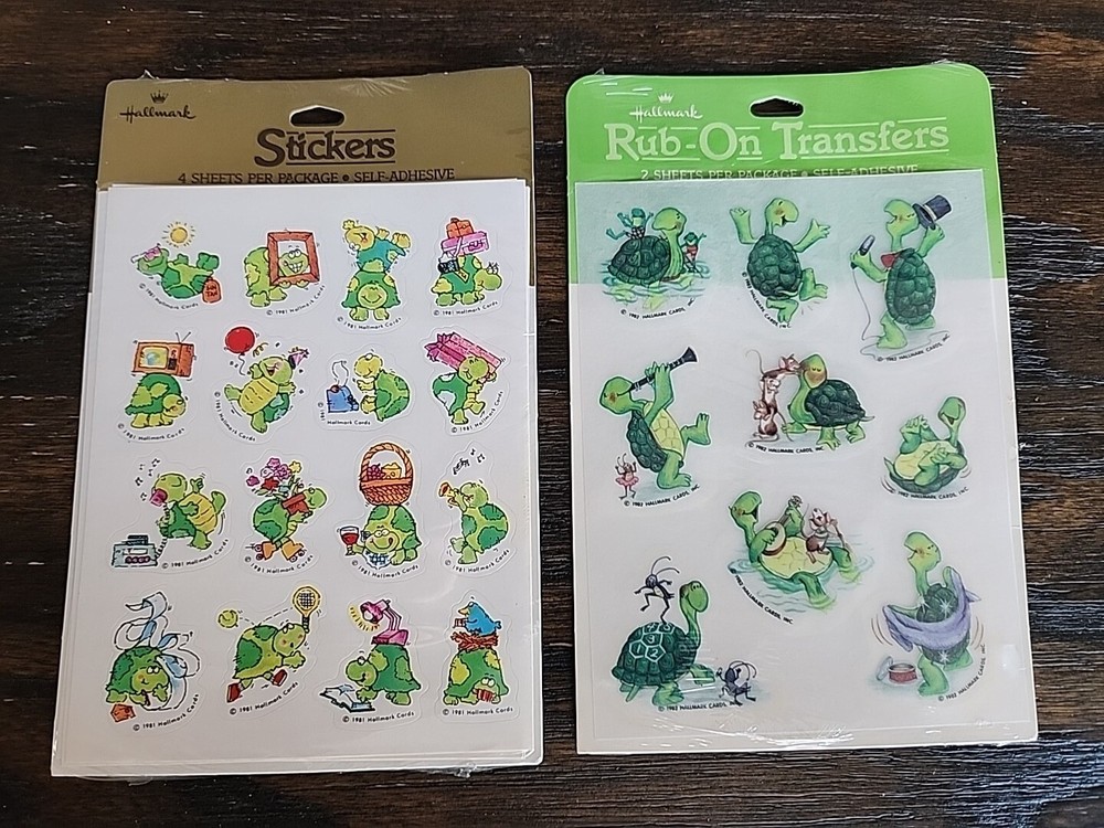 Vtg Hallmark Smiling Happy Turtle Stickers Rub On Transfers 1981 1982 4 Sheets