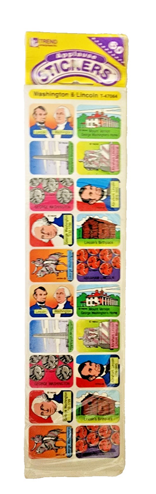 Vintage 1992 Trend Enterprises Teacher Stickers – Washington & Lincoln T-47064