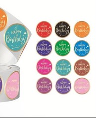 40 PCs Round 1” Gold Foil Multi Color Happy Birthday Stickers Envelope Seals