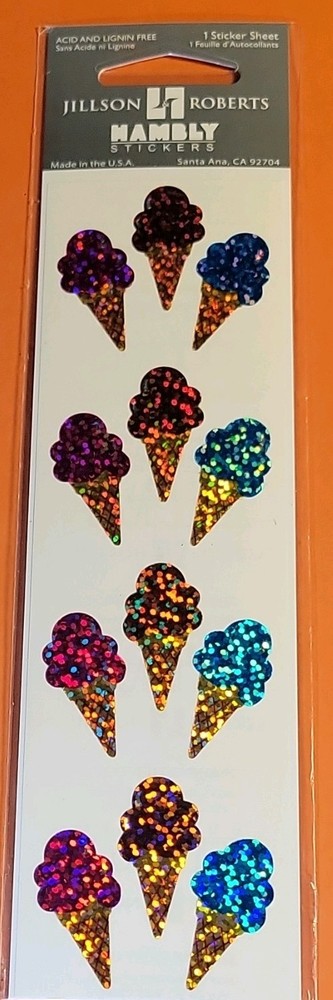 Jillson Roberts Glitter Multicolor Ice Cream Cones Stickers Scrapbooking S7120