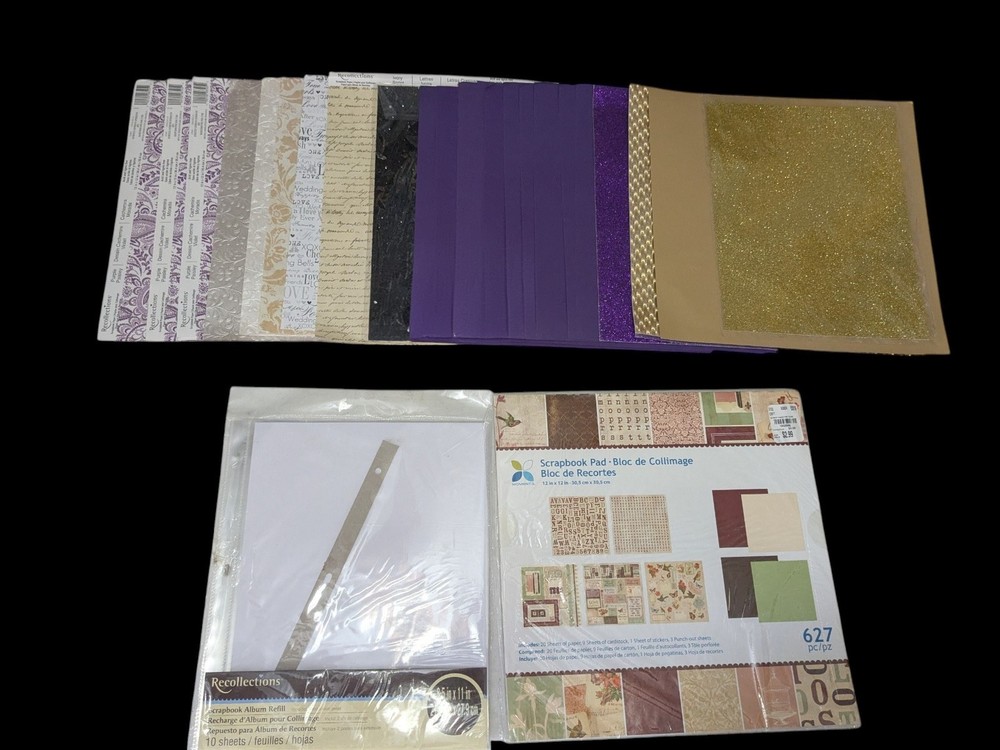Scrapbooking Lot,25 Sheets of Asst. Paper, Refill Pages, 626 Item Kit. See Pics