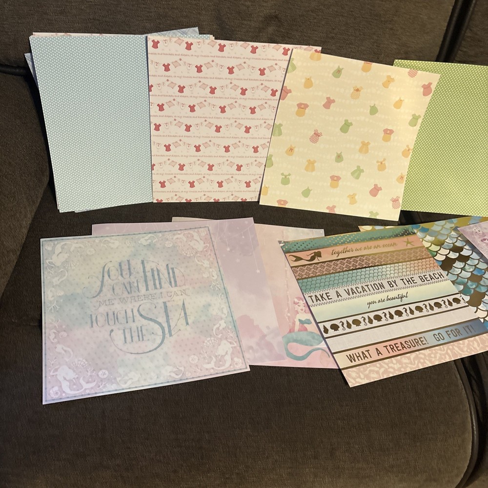 Mermaid Baby Boy Llama 12×12 Paper & Sticker Lot – Scrapbooking