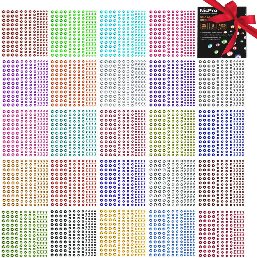4125 PCS Self Adhesive Rhinestone Stickers, Bling Gem Stickers for Face Nail Bo