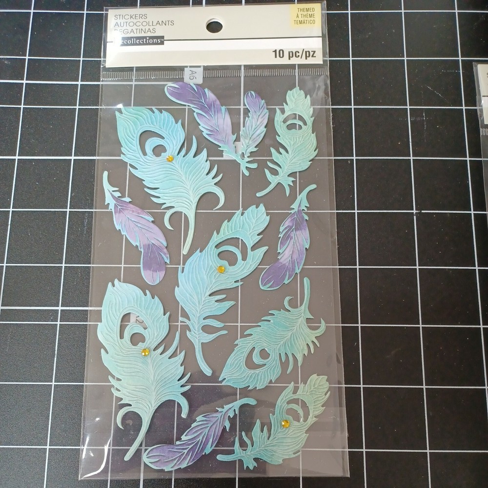 SCRAPBOOK STICKER Peacock Feather teal purple blue gold jewel party wedding bird