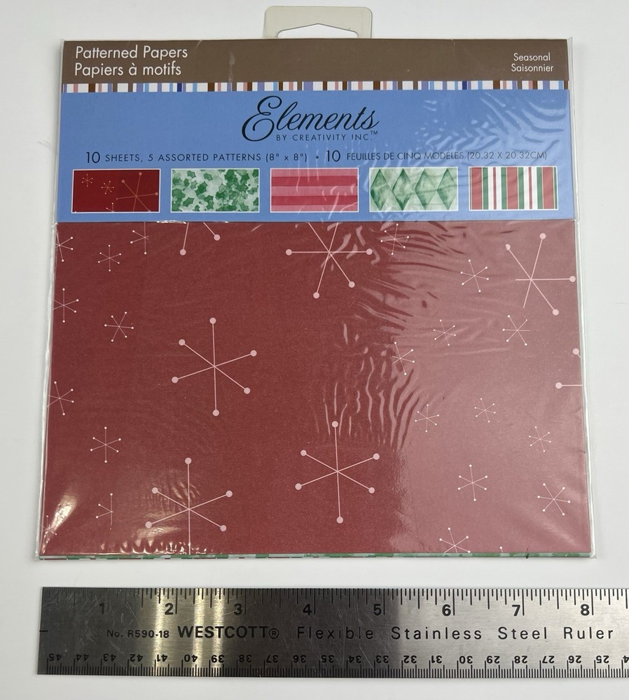 Patterned Paper Elements by Creativity Inc, Christmas 10 Sheets 8×8 5 Patterns