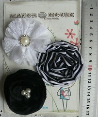 SPECIAL Mixed BLACK & WHITE Fabric & Lace 3 Flower Pack – 70-75mm Manor House