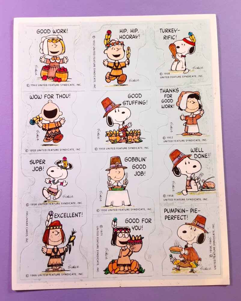 vintage Hallmark Thanksgiving Peanuts Gang Snoopy sticker sheet *damaged*