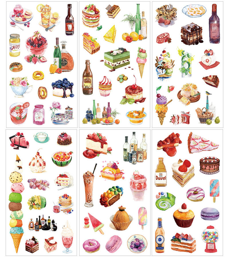 6Pcs Sweet Dessert Washi Food Cake Donuts Paper Scrapbooking Journal Sticker DIY
