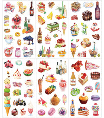 6Pcs Sweet Dessert Washi Food Cake Donuts Paper Scrapbooking Journal Sticker DIY