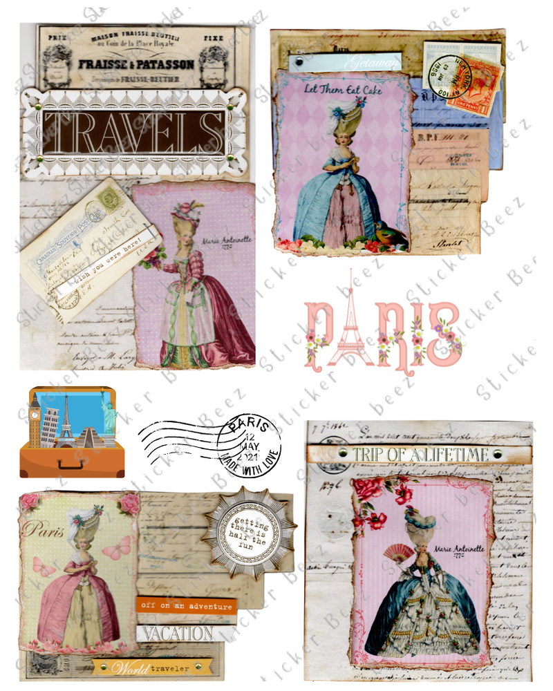 Paris Vacation Collage Sheet Supplies Scrapbook Junk Journal Card Topper