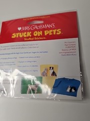 Mrs Grossman’s Stuck on Pets Stuffed Cat Sticker Gray Brown Chest Puffy Fuzzy