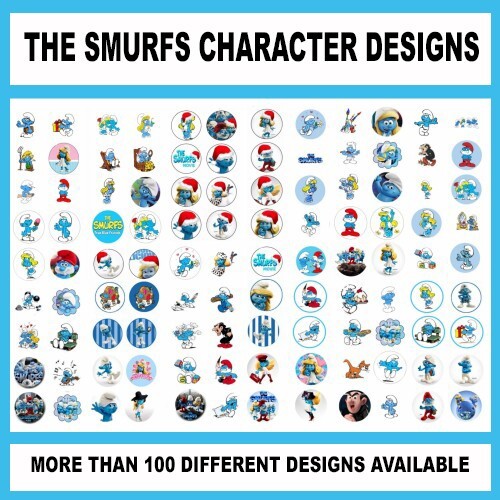100 Precut THE SMURFS CARTOON CHARACTER BOTTLE CAP CHARM TRAY IMAGES 1 in circle