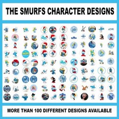 100 Precut THE SMURFS CARTOON CHARACTER BOTTLE CAP CHARM TRAY IMAGES 1 in circle