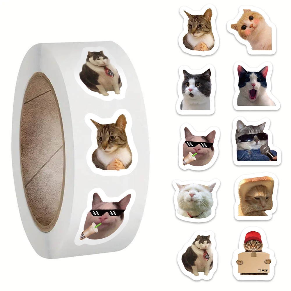 500Pcs/Roll Cute Cat Expression Meme Graffiti Stickers for Bicycle Hand Account