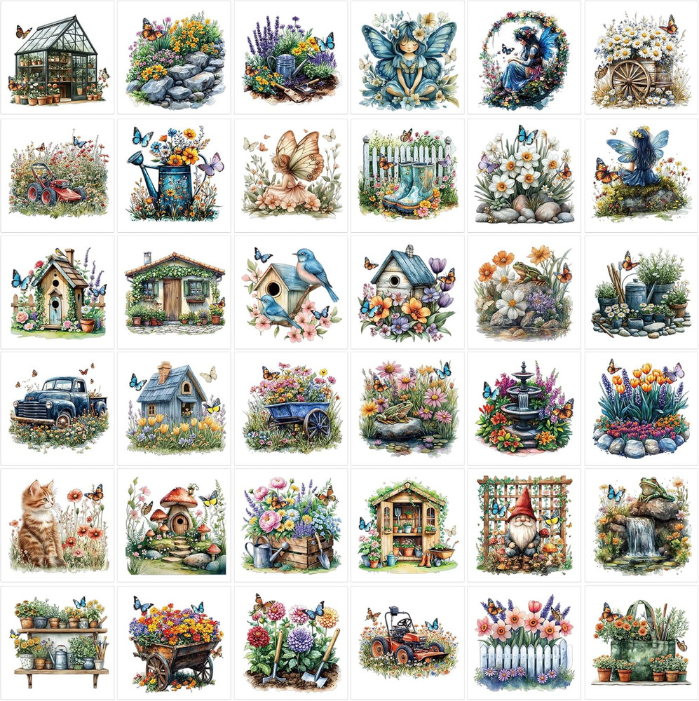 36 Pcs Spring Floral Rub on Transfers for Crafts, Floral Garden Watercolor Rub-O