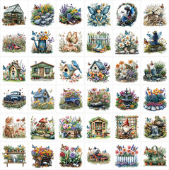 36 Pcs Spring Floral Rub on Transfers for Crafts, Floral Garden Watercolor Rub-O