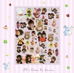 Japan Kawaii Monchhichi Bebichhichi Large Sticker Sheet Rare Htf Scrapbook Diary