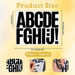 108 PCS Black Letter Stickers, 3 Inch Stick on Letters, Self Adhesive Alphabet S
