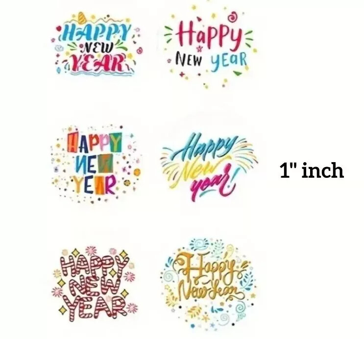 100 Happy New Year ASSORTED 1″ STICKERS LABELS SEALS Holiday Party Favor