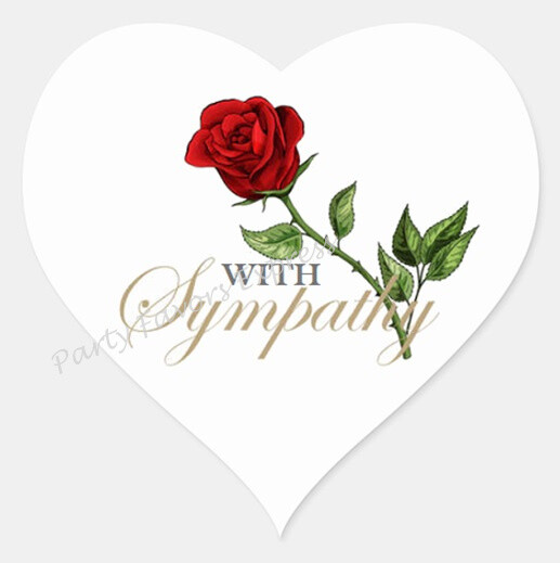 WITH SYMPATHY ENVELOPE SEALS LABELS STICKERS PARTY FAVORS – (Heart Shaped)