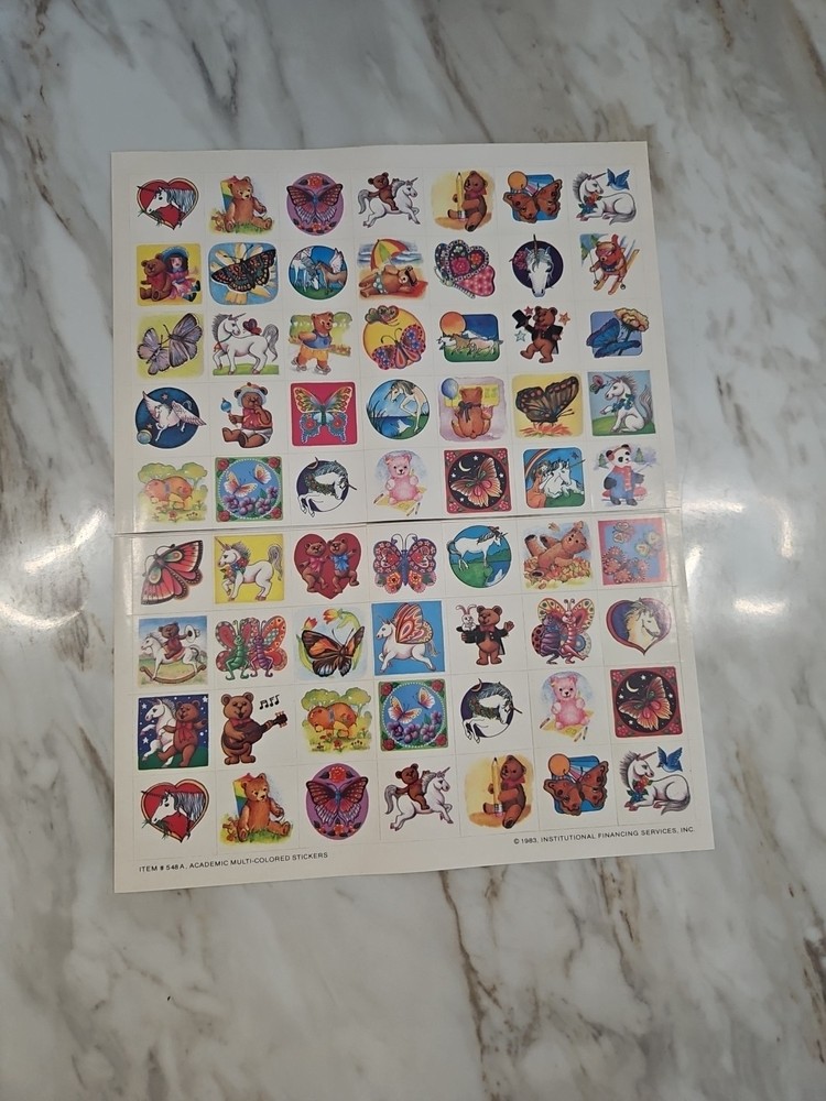 Vintage 1983 Institutional Financing Services Stickers Butterflies Unicorn Color