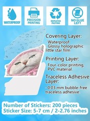 200 Pcs Cute Cat Stickers for Water Bottles, Kawaii Vinyl Cat Meme Pack, Glossy