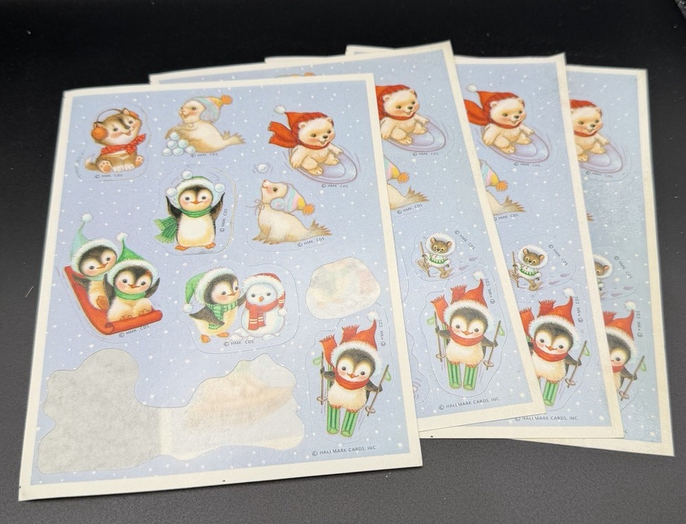 Hallmark Christmas Animals Sticker Sheets lot. 4 sheets. vtg collectible
