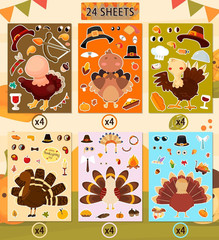 Thanksgiving Stickers for Kids, DIY Crafts Stickers for Kids, Make a Turkey Face