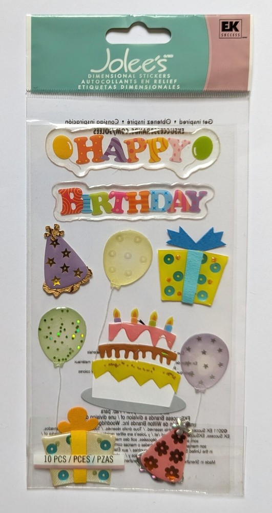 Jolee’s Happy Birthday Party Hats Cake Balloons Gifts Scrapbooking Stickers