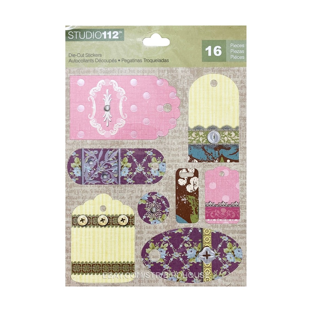 Studio 112 Patterned Tags Stickers Flat Scrapbook Card Embellishments