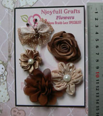 LATTE BROWN 4 Flower + Butterfly Organza & Satin 30-55mm Handmade NJC HMI-1