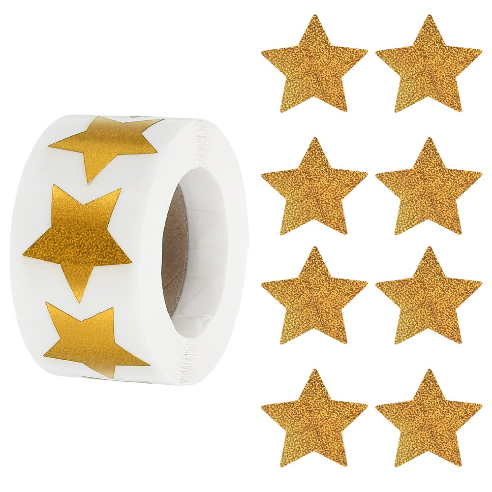 Star Stickers Roll 1 Inch, 500pcs Sparkly Foil Star Labels for Reward, Golden