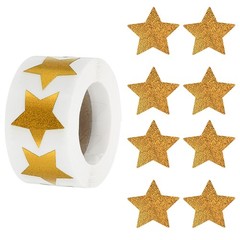 Star Stickers Roll 1 Inch, 500pcs Sparkly Foil Star Labels for Reward, Golden