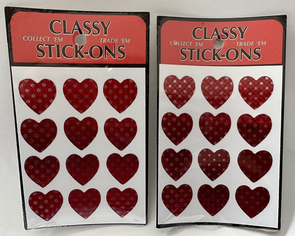 80’s Classy Stick-Ons Prizm Red Heart Valentine Small Stickers 2 Packages (24)
