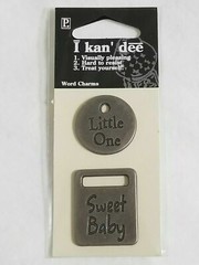 NEW Lot 4 I kan’ dee Metal Word Charms Baby Love Little One Smile Tags Signs -A