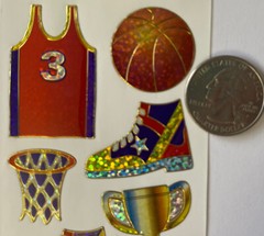 PRISMATIC BASKETBALL Stickers (18pc)2.5″x 10″ Sparkle•Sport•Jersey￼•Trophy•Ball