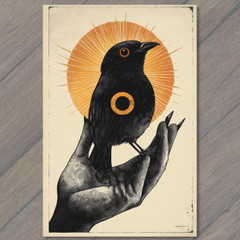 STICKER Surreal Black Bird Radiant Sun Hand Orange Spiritual Mystic Dark Emo