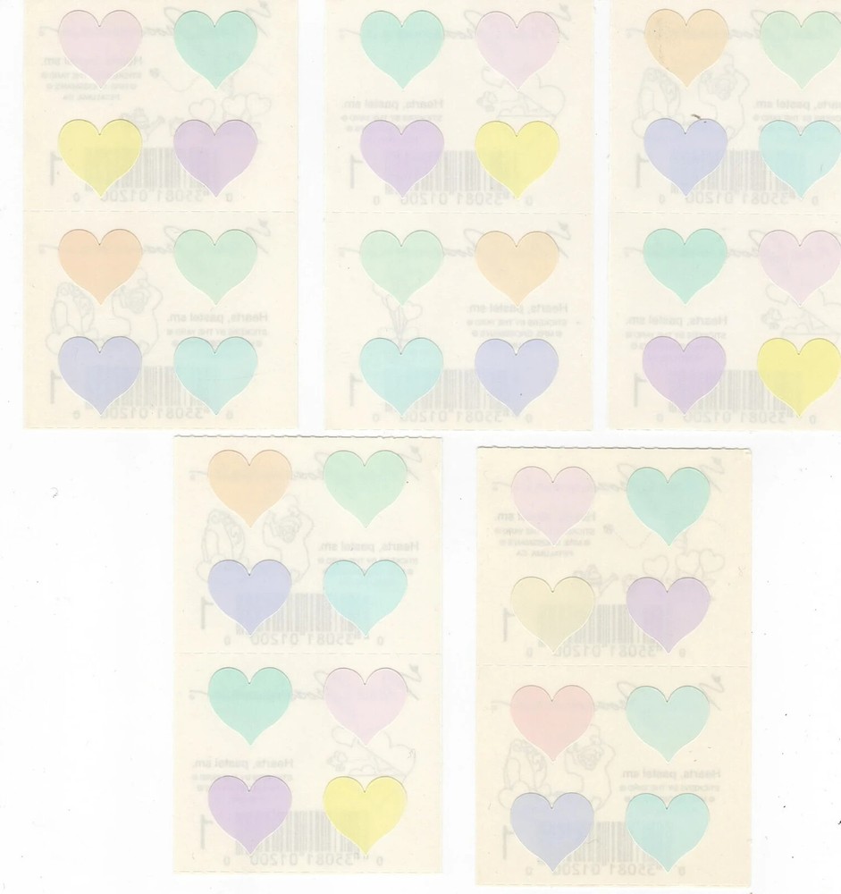 Vintage Mrs Grossmans Stickers Rare Undated Pastel Hearts Small 10 Mods