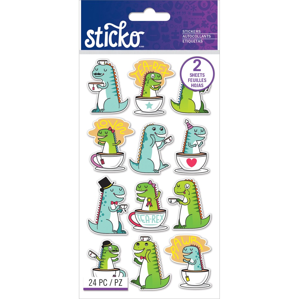 Crafts Stickers Sticko Tea-Rex T-Rex Dinosaur Tea Cups Party Hats Rawr Bow Ties