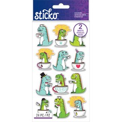 Crafts Stickers Sticko Tea-Rex T-Rex Dinosaur Tea Cups Party Hats Rawr Bow Ties