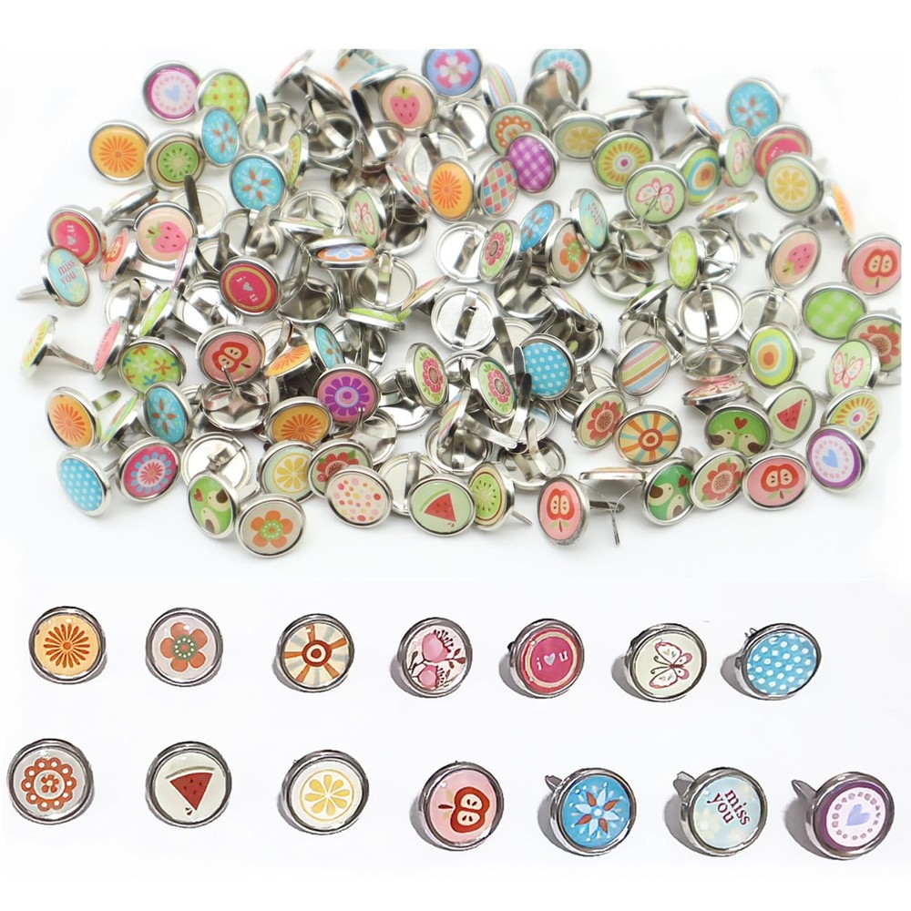 150 PCS Multicolor Brass Paper Fasteners Round Mini Metal Brads 0.47 Inch