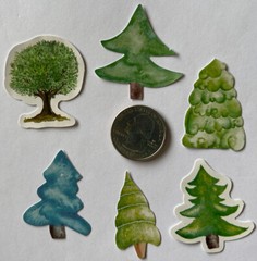 GREEN TREE ASSORTMENT Stickers(6pc)Christmas•Forest •Decorated•Trunk•Garden•